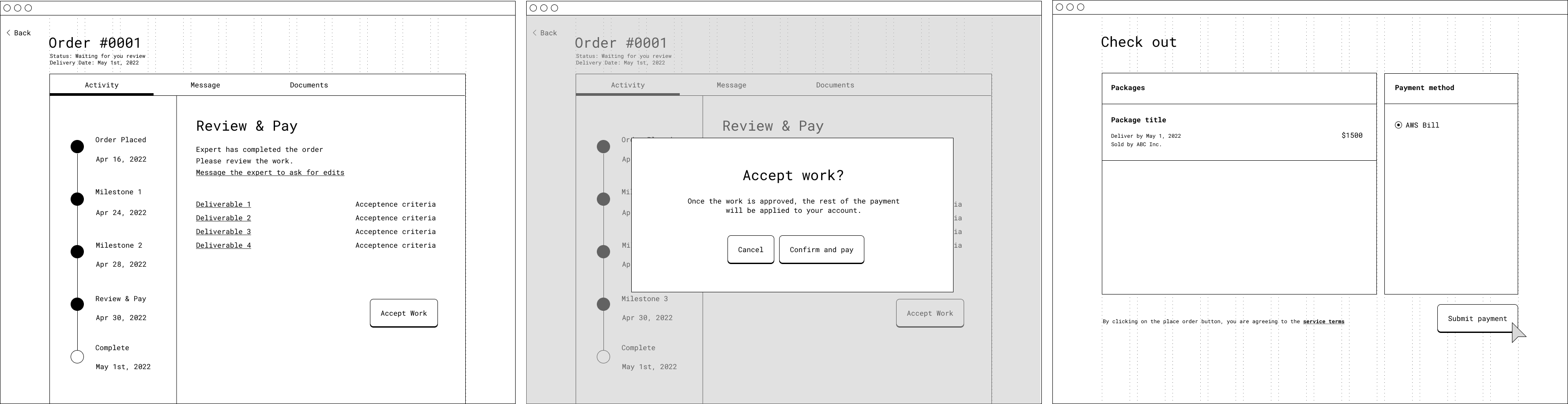 Payment flow wireframe
